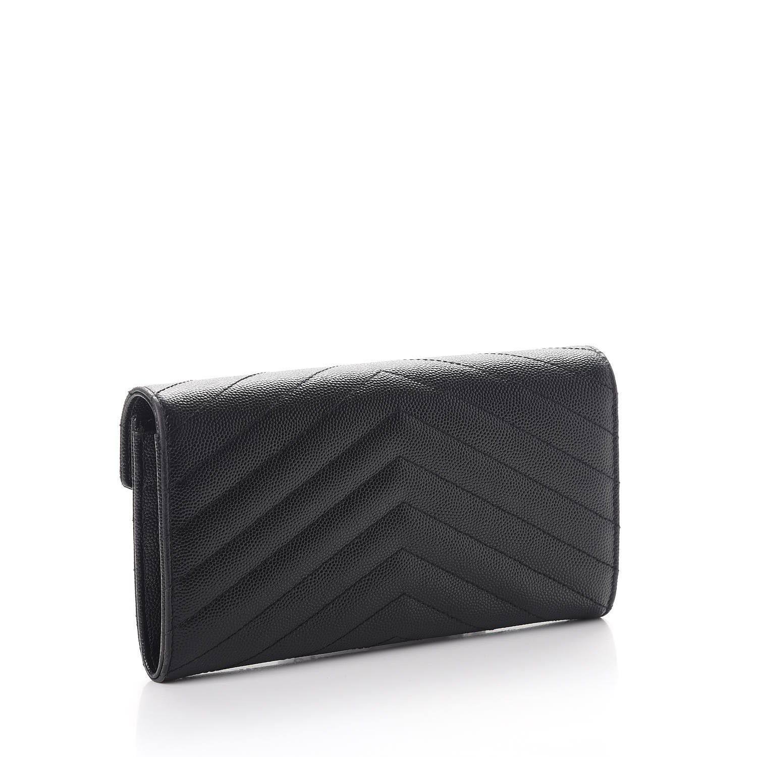 Saint Laurent Grain De Poudre Matelasse Chevron Monogram Flap Wallet Black 3 of 9