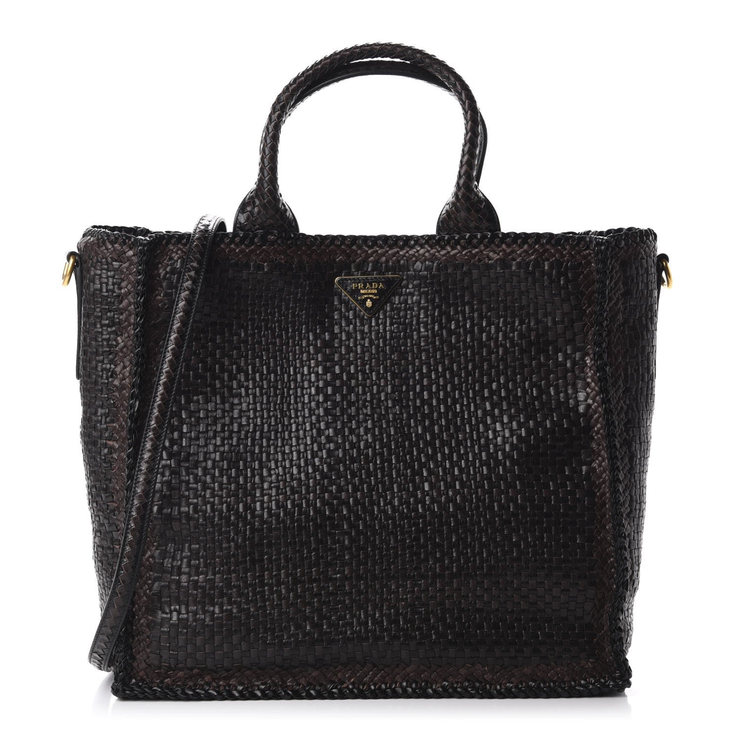 Prada Goatskin Woven Large Tote Moro Black 1 of 11