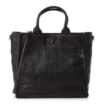 Prada Goatskin Woven Large Tote Moro Black 1 of 11