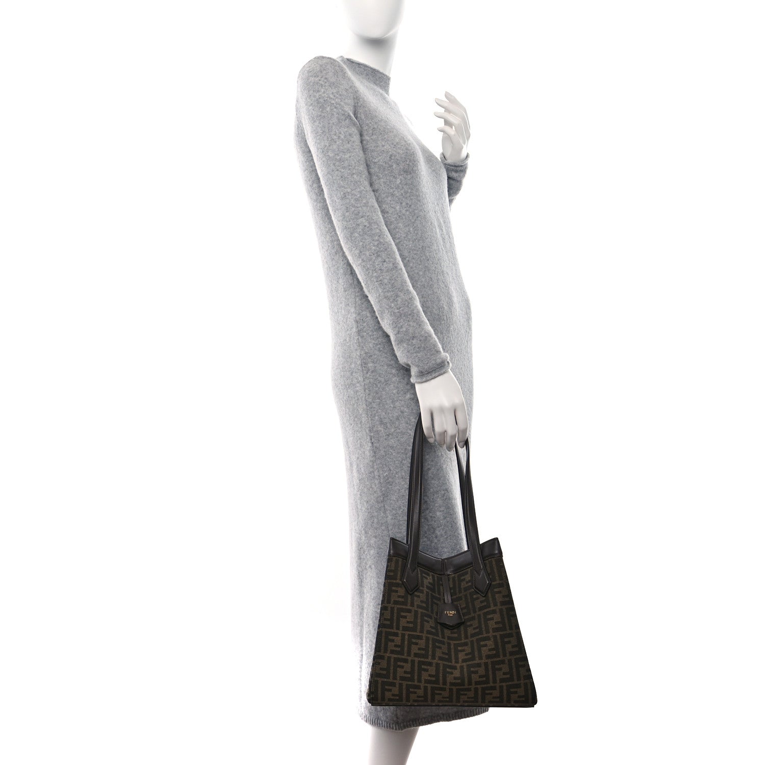 Fendi Fabric Jacquard Vitello Grace FF 1974 Medium Fendi Origami Tobacco Moro Ebano 2 of 8