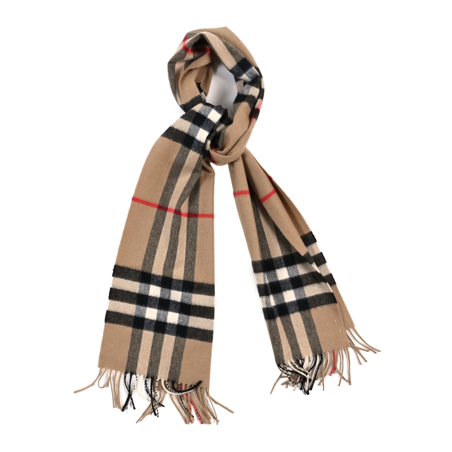 Cashmere House Check Fringe Scarf Camel