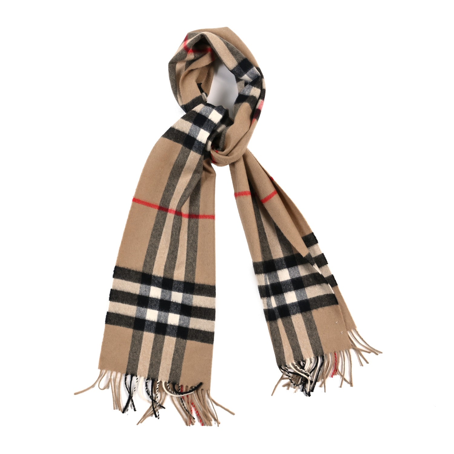 Burberry Cashmere House Check Fringe Scarf Camel 1 of 4