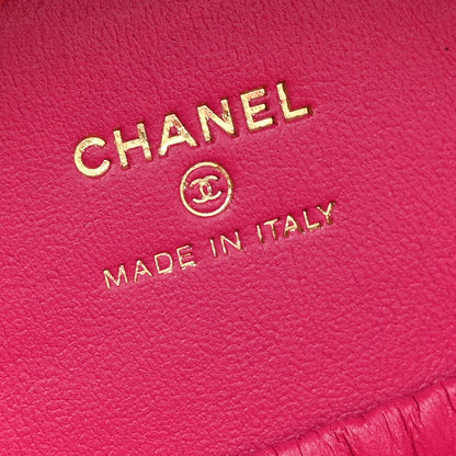 Chanel Metal Tweed Quilted Round Lock Frame Vanity Clutch With Chain Pink 6 of 9