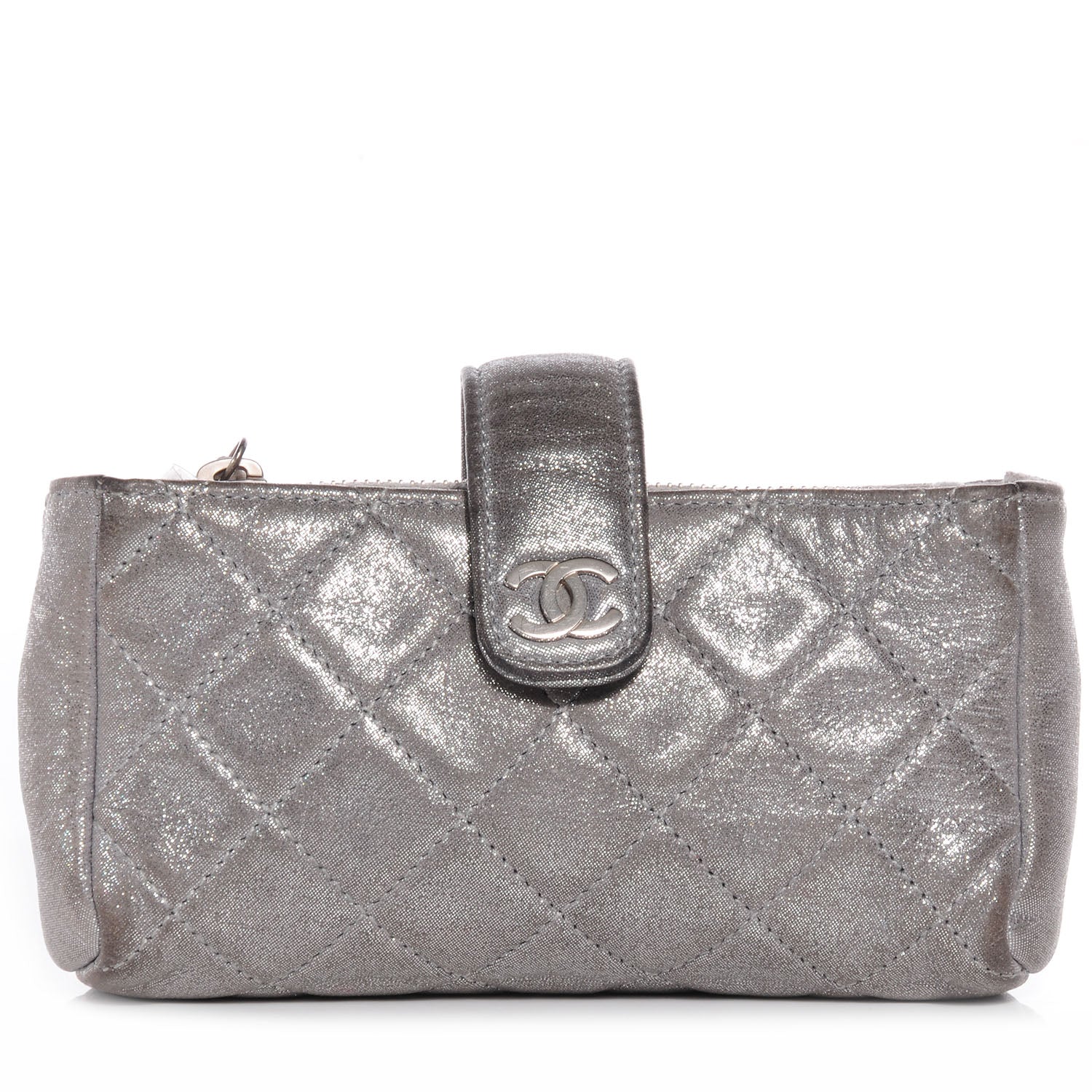 Chanel Iridescent Calfskin Quilted Mini Phone Holder Clutch Silver 1 of 7