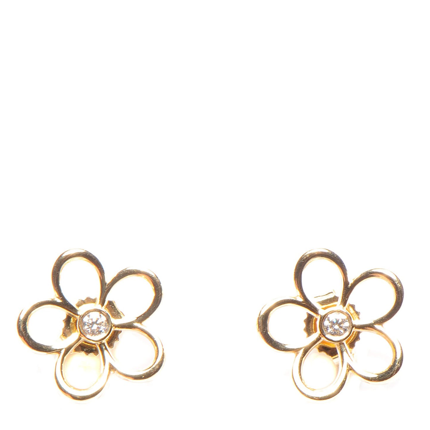 18K Yellow Gold Diamond Small Open Flower Earrings