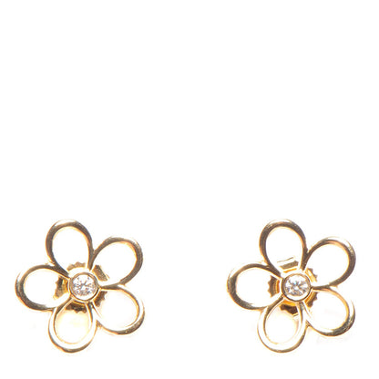 Tiffany 18K Yellow Gold Diamond Small Open Flower Earrings 1 of 4