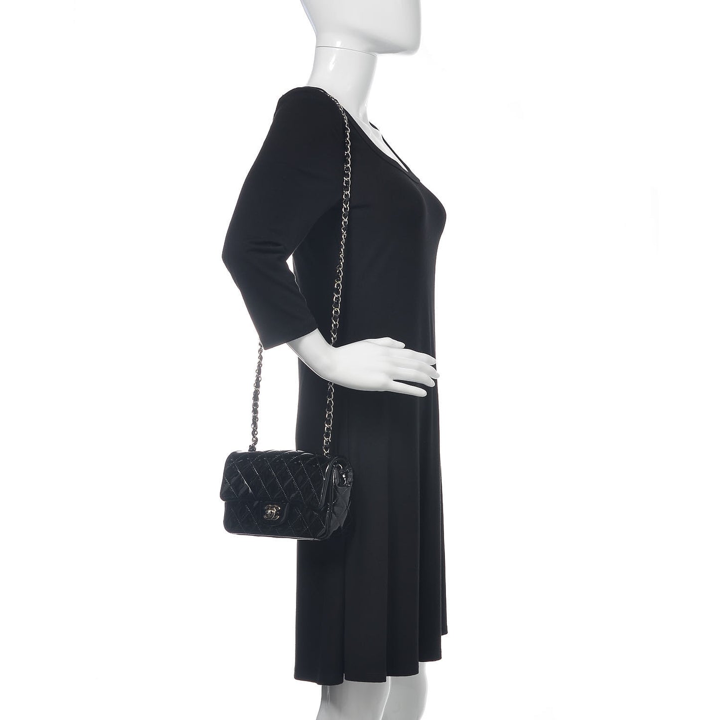 Patent Calfskin Quilted Mini Rectangular Flap Black
