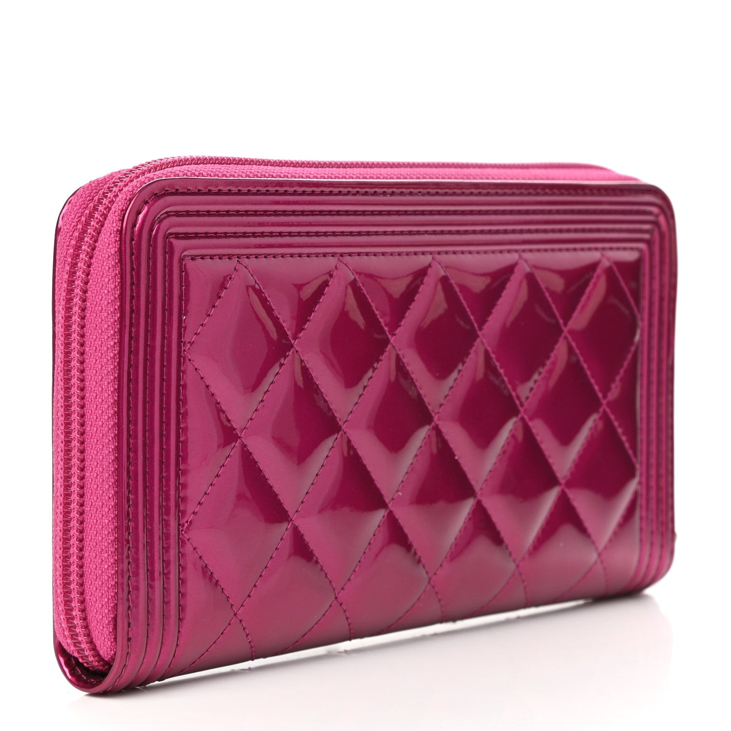 Chanel Metallic Patent Calfskin Quilted Boy L-Gusset Zip Wallet Pink 3 of 10