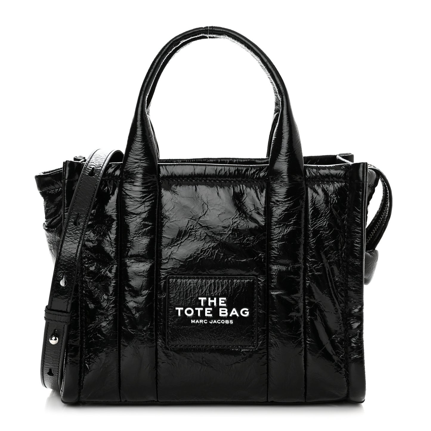 Shiny Crinkled Calfskin Small The Tote Bag Black