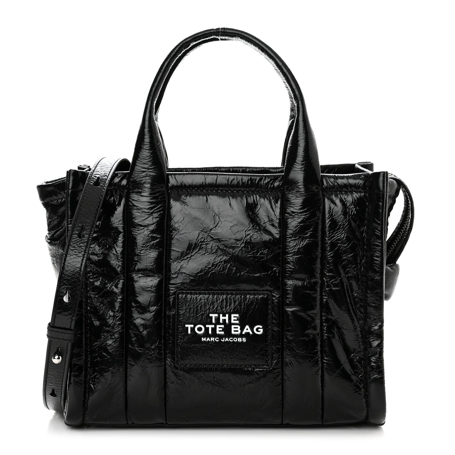 Marc Jacobs Shiny Crinkled Calfskin Small The Tote Bag Black 1 of 10