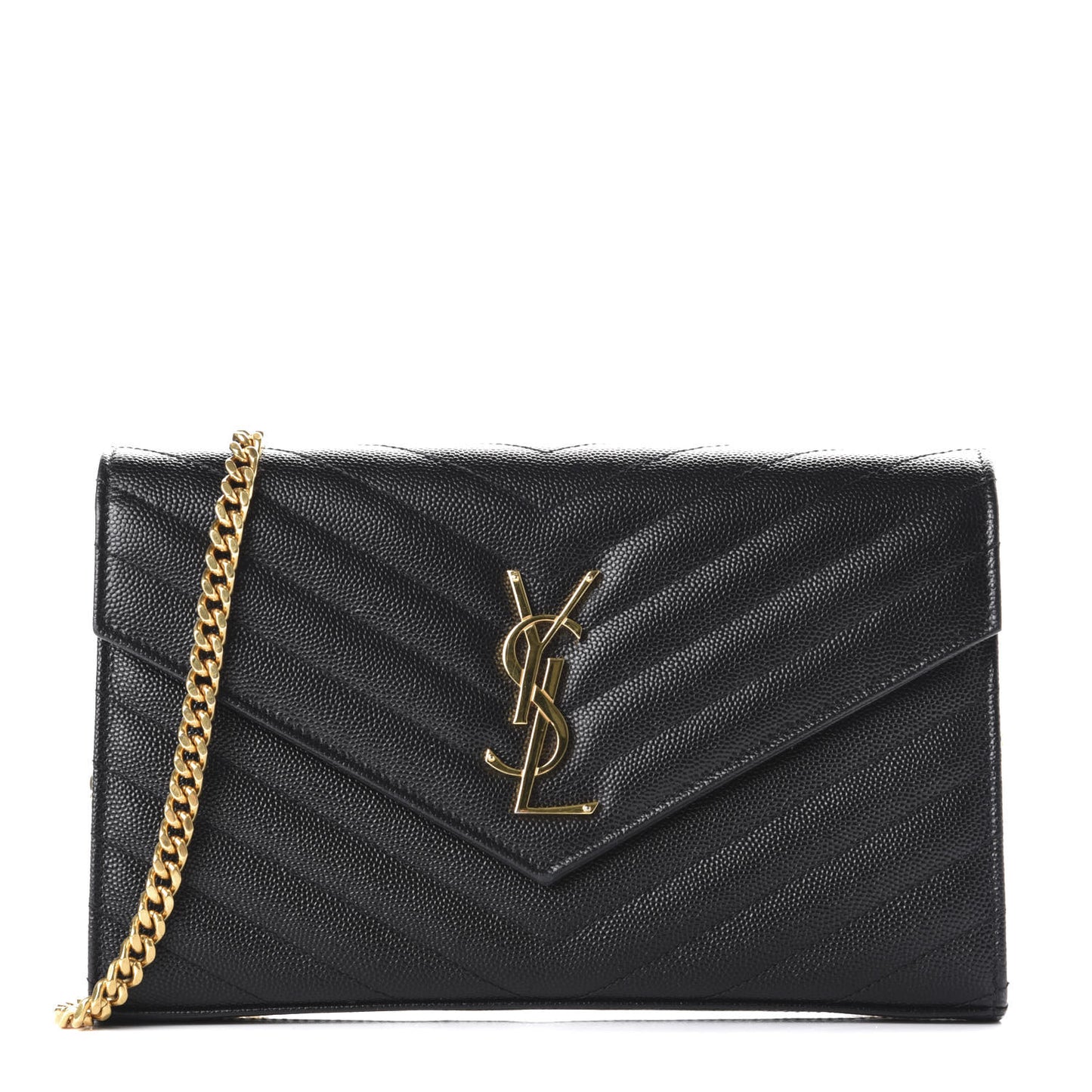 Grain De Poudre Matelasse Chevron Monogram Chain Wallet Black