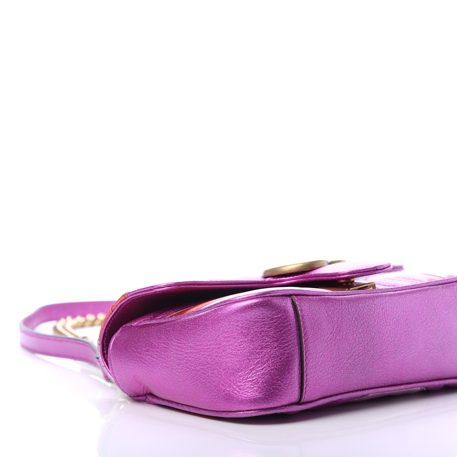 Gucci Metallic Calfskin Matelasse Mini GG Marmont Shoulder Bag Fuchsia 6 of 11