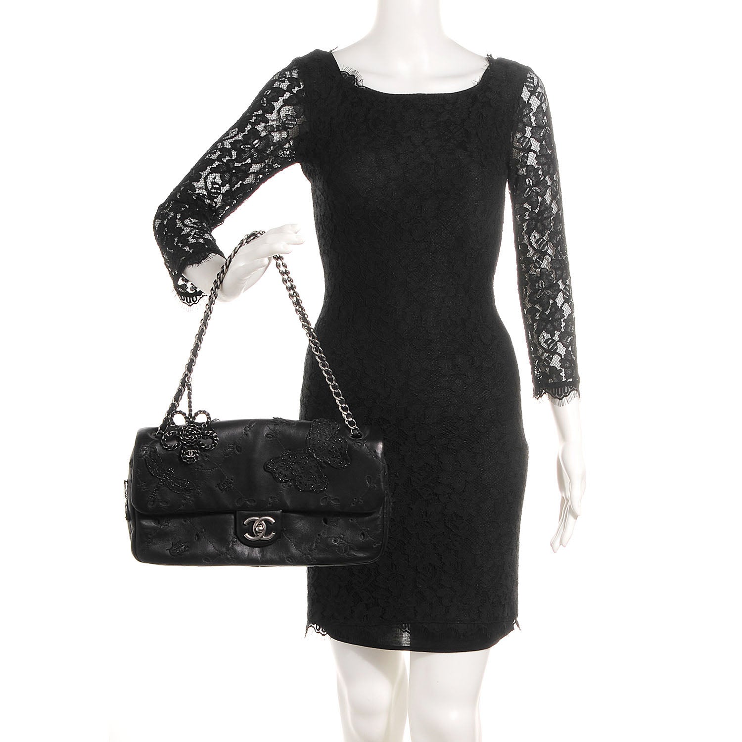 Chanel Lambskin Embroidered Butterfly Flap Black 2 of 8