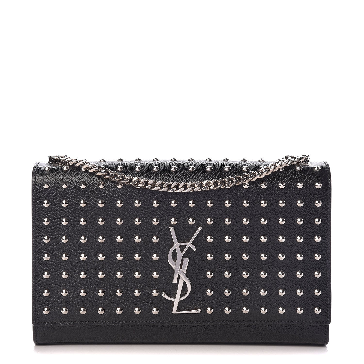 Saint Laurent Grain De Poudre Studded Medium Monogram Kate Satchel Black 1 of 11