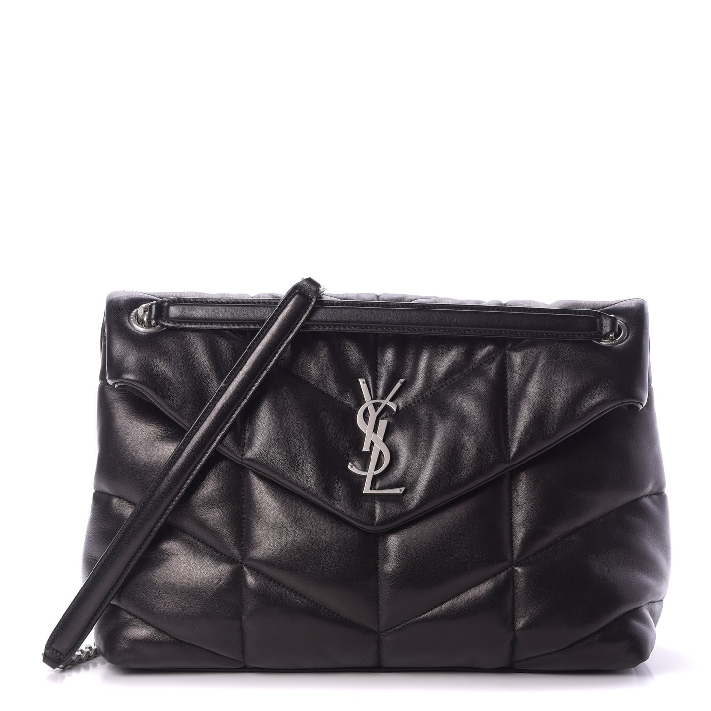 Lambskin Quilted Medium Loulou Puffer Monogram Chain Satchel Black