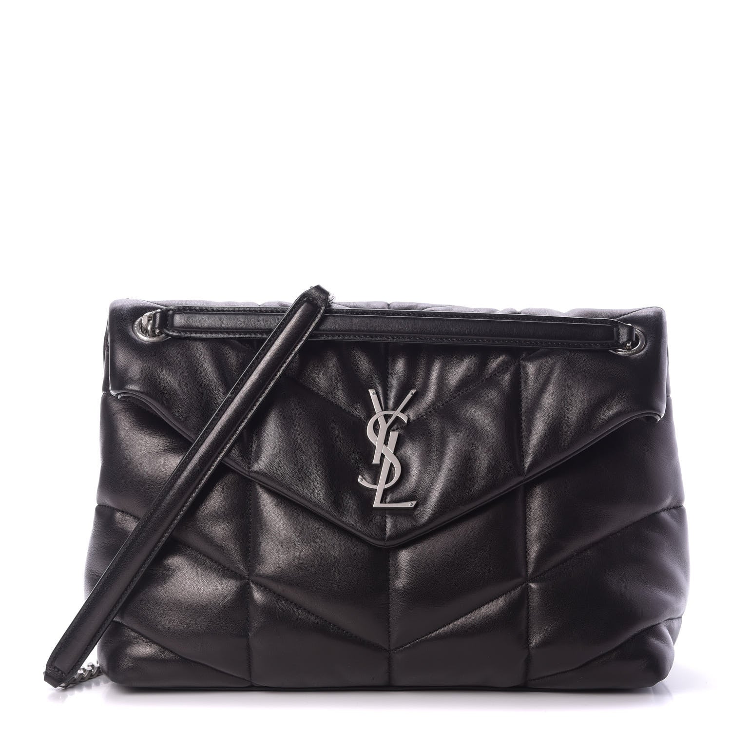 Saint Laurent Lambskin Quilted Medium Loulou Puffer Monogram Chain Satchel Black 1 of 11