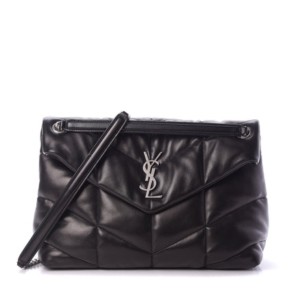 Saint Laurent Lambskin Quilted Medium Loulou Puffer Monogram Chain Satchel Black 1 of 11