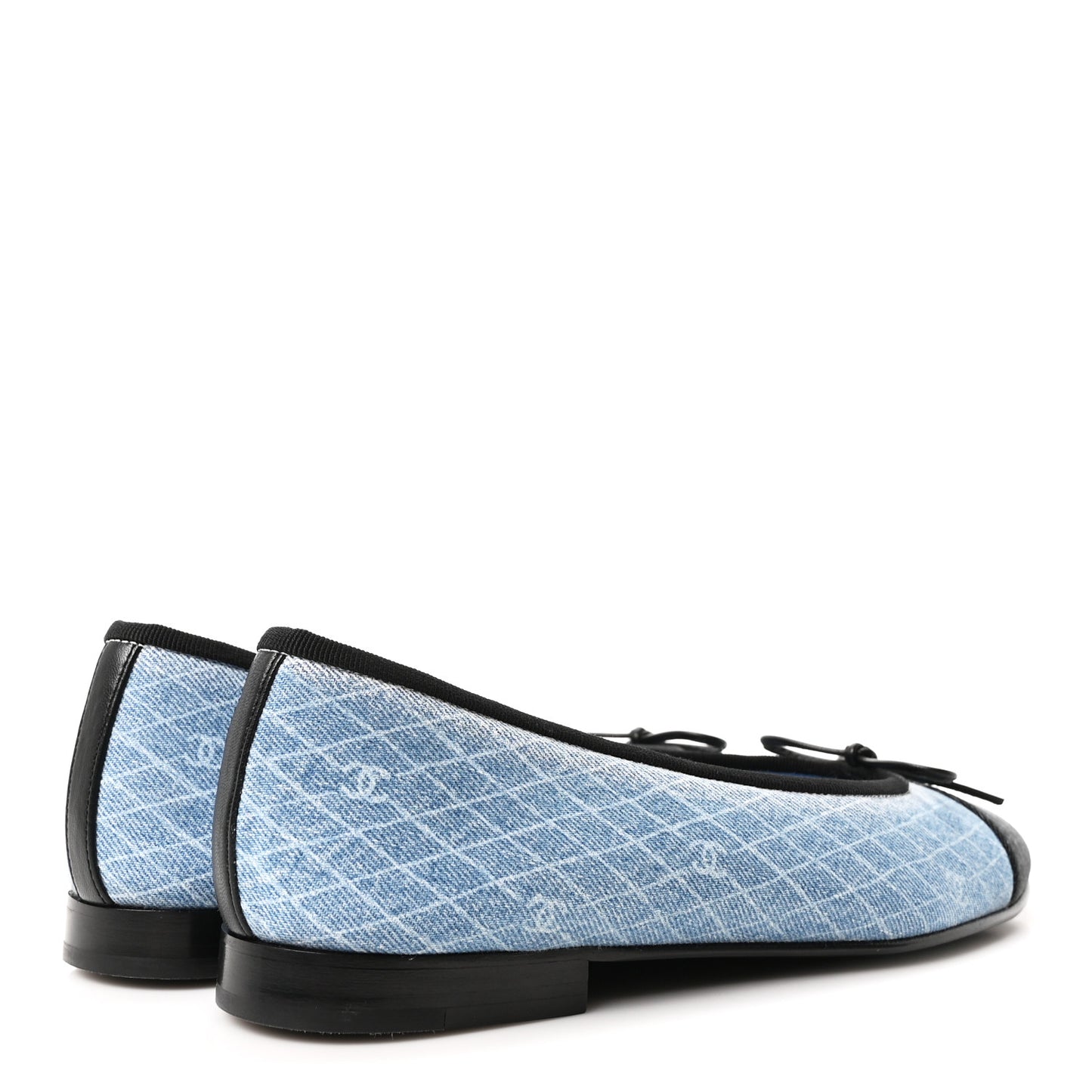 Denim Printed Quilt CC Cap Toe Ballerina Flats 37.5 Light Blue Dark Grey