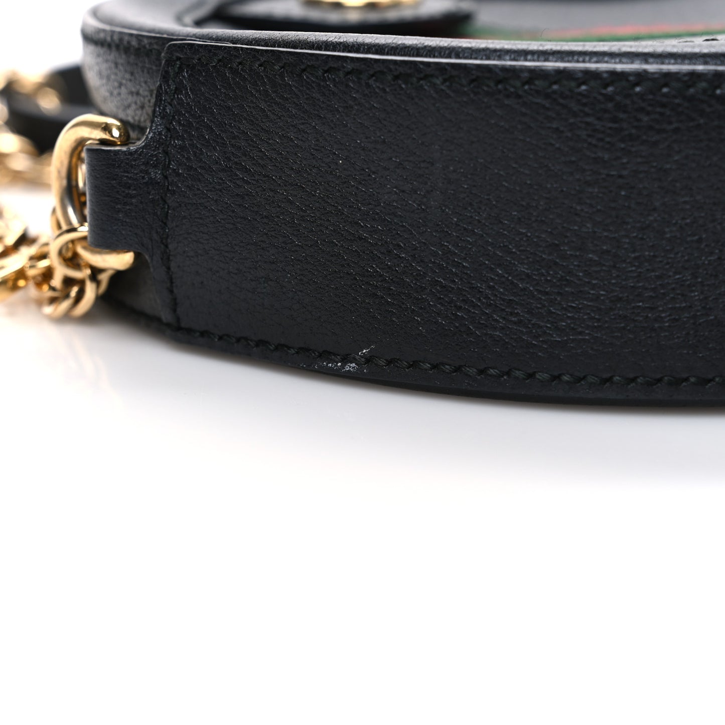 Grained Calfskin Web Mini Ophidia Round Shoulder Bag Black
