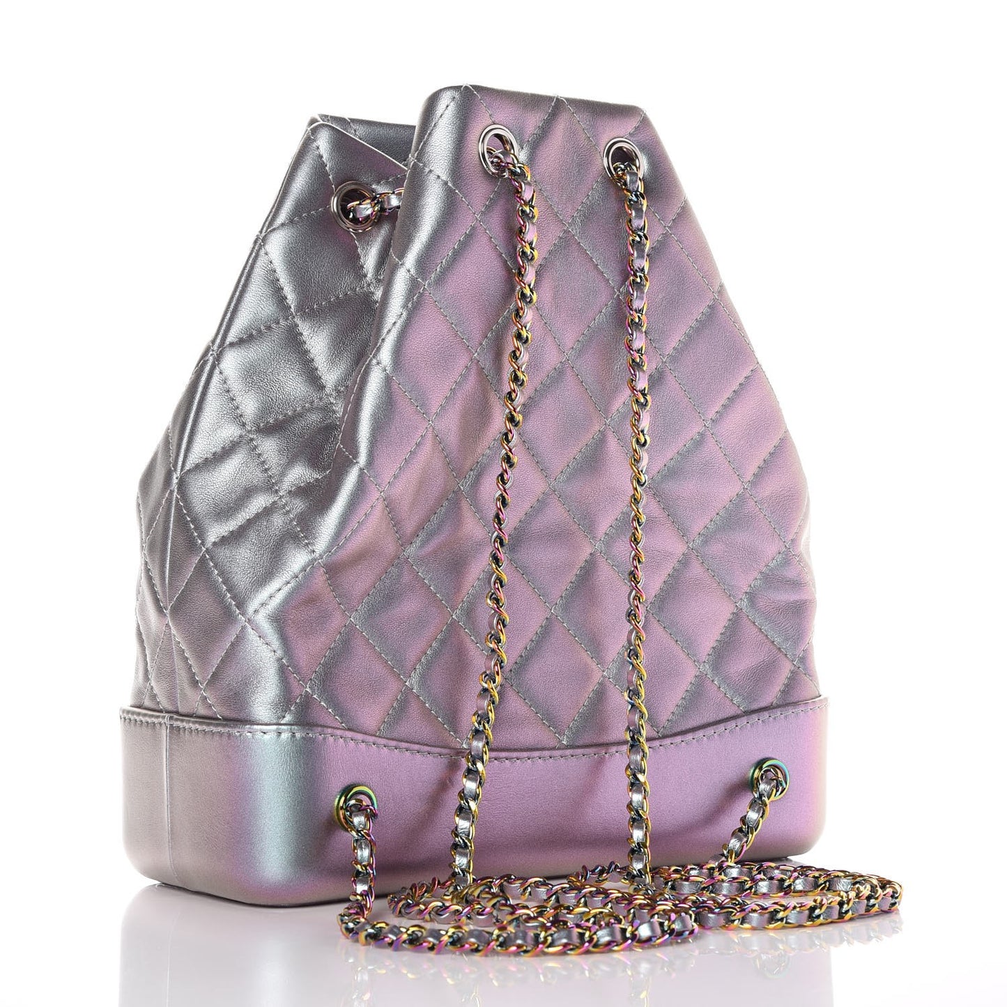 Iridescent Lambskin Calfskin Quilted Gabrielle Backpack Light Purple