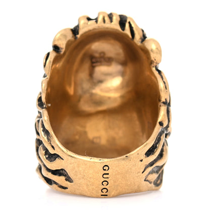 Gucci Metal Glass Pearl Lion Head Ring 6.25 Aged Gold 3 of 5