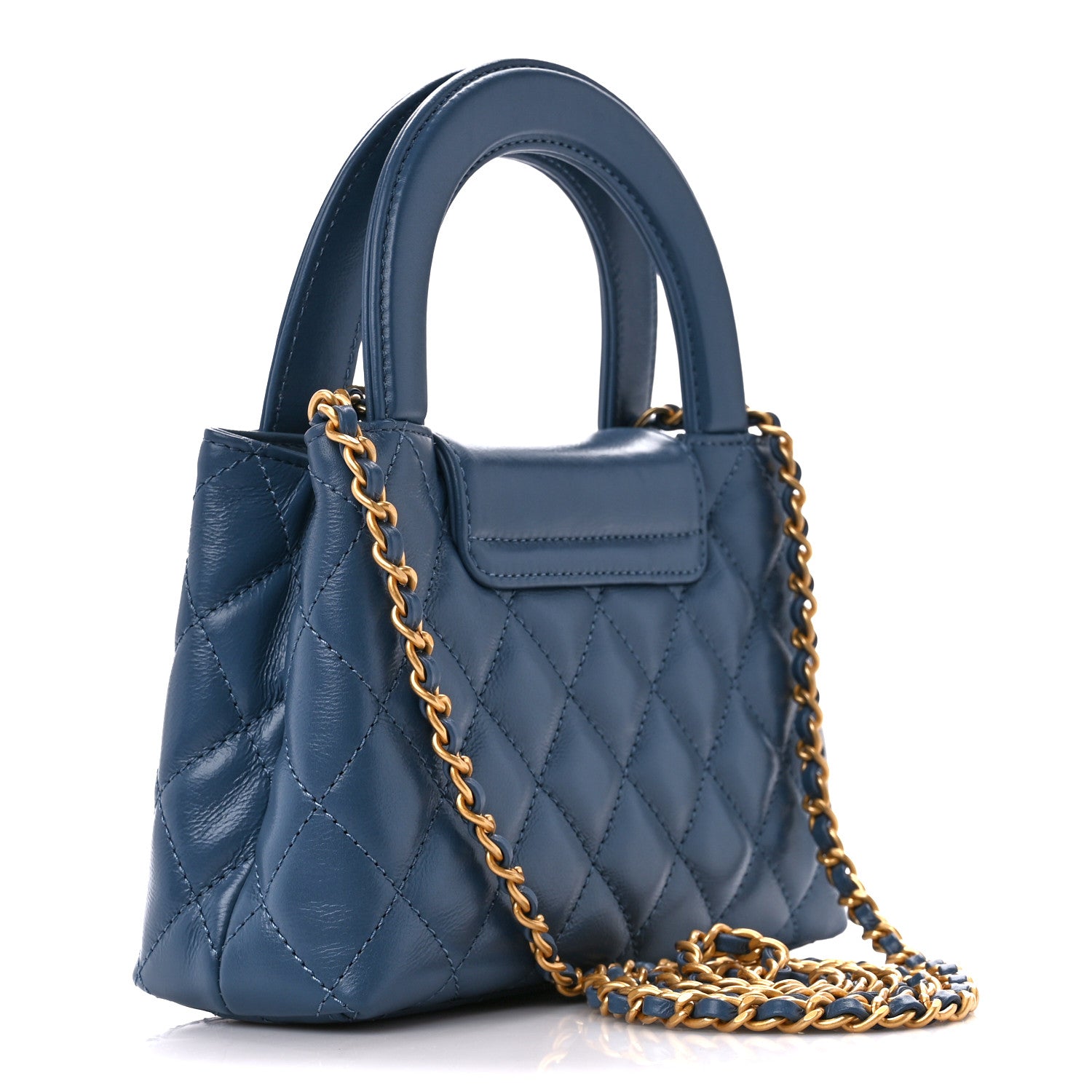 Chanel Shiny Aged Calfskin Quilted Nano Kelly Shopper Dark Blue 3 of 10
