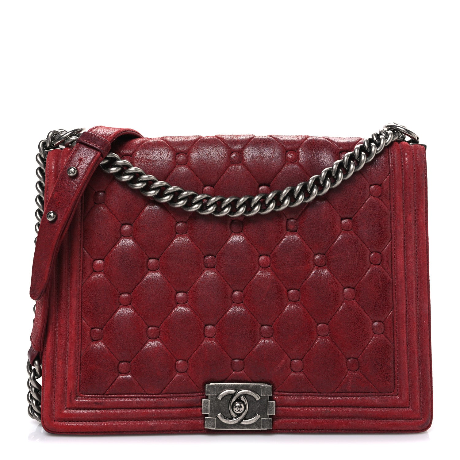 Chanel Nubuck Chesterfield Quilted Large Celtic Boy Flap Red 1 of 10
