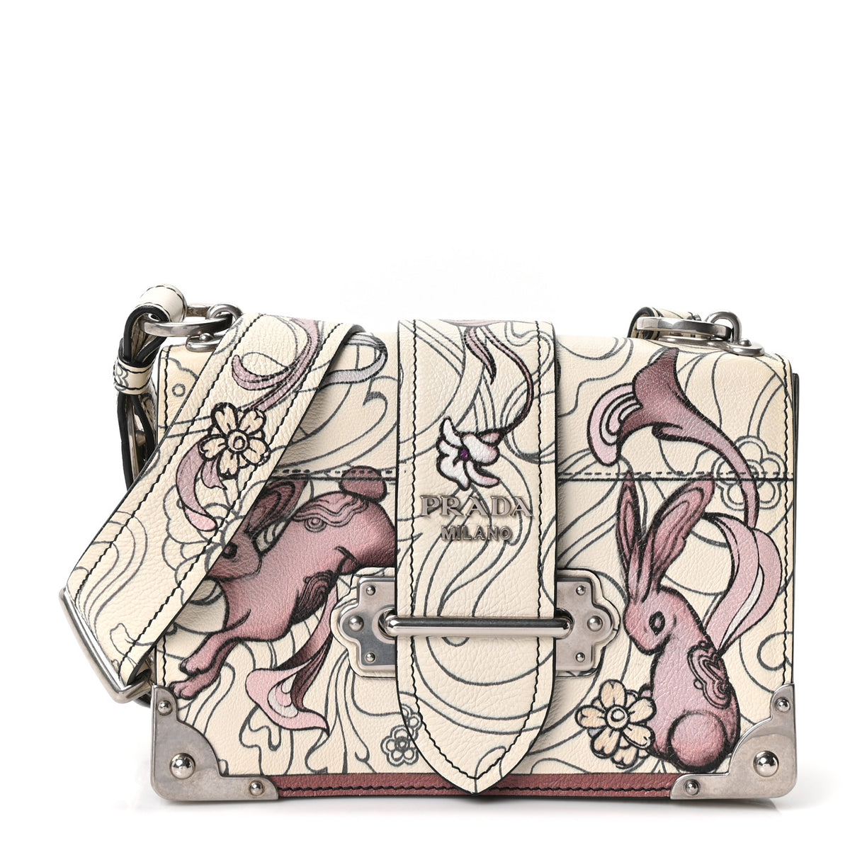 X JAMES JEAN Glace Calfskin Rabbit Print Cahier Bag Opaline