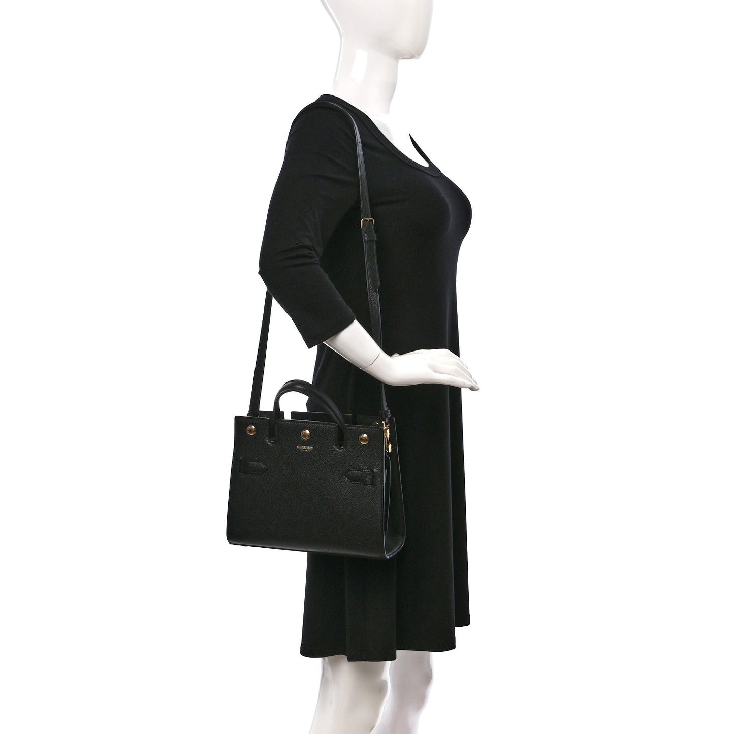 Grainy Calfskin Mini Two Handle Title Bag Black