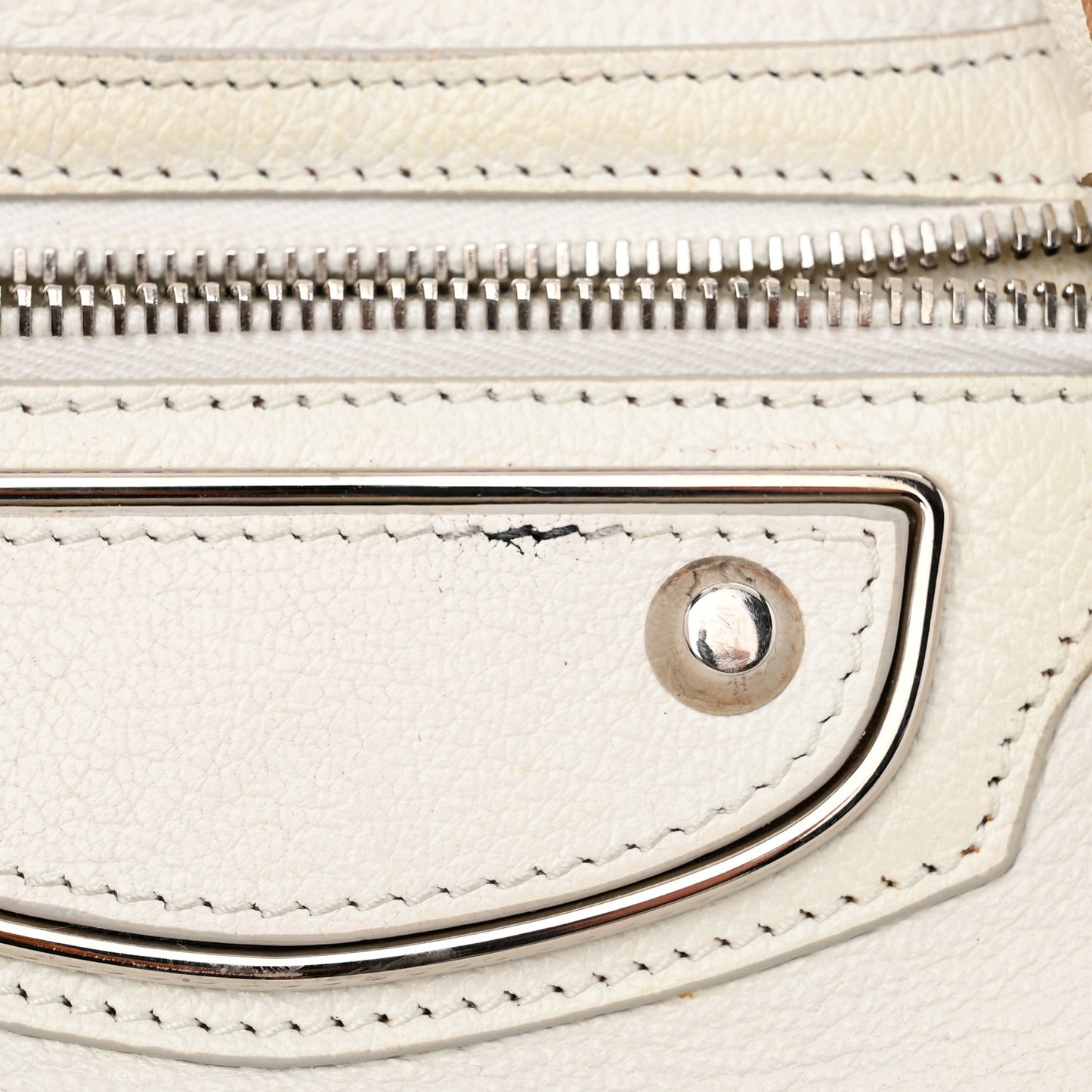 Chevre Silver Metallic Edge Hardware City White