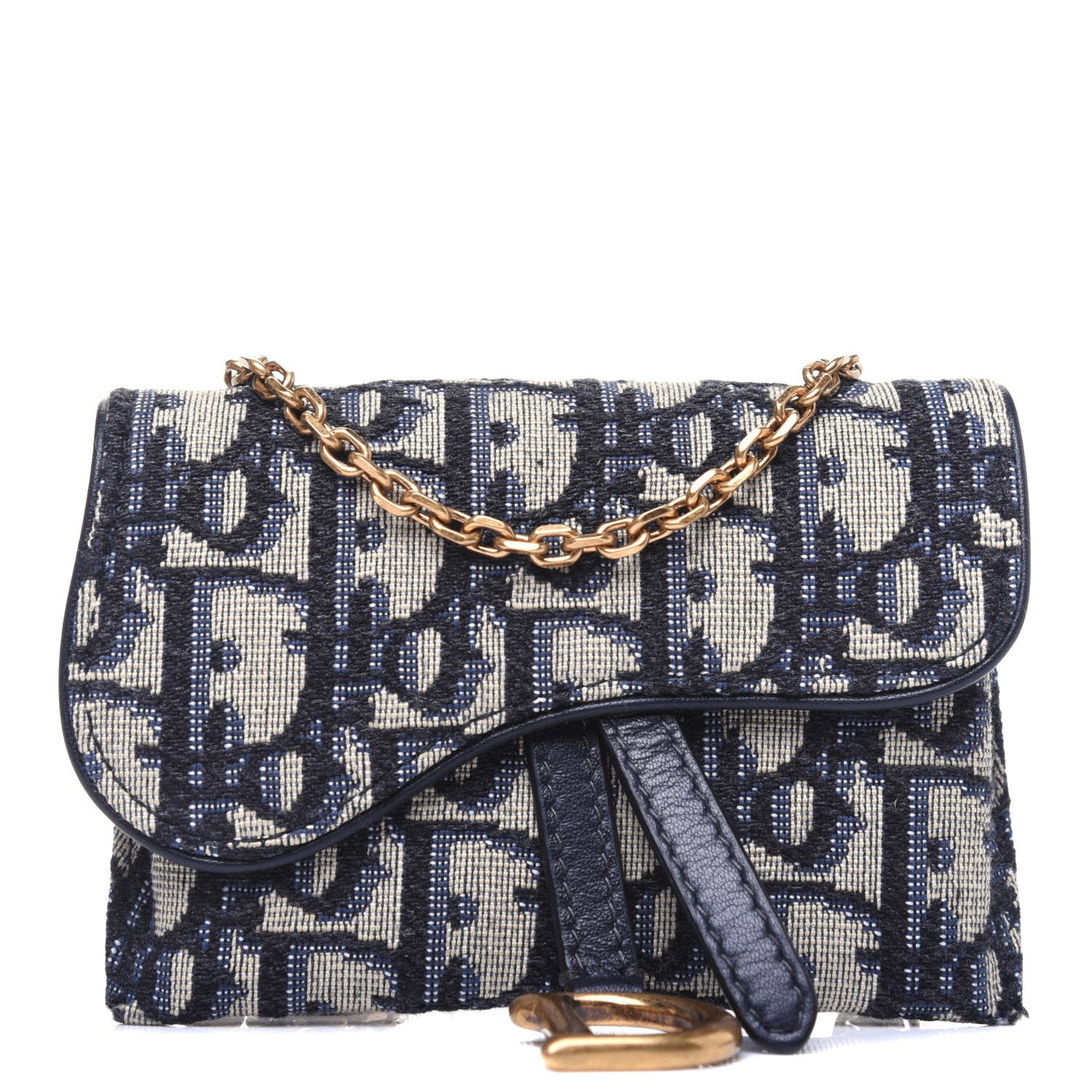 Christian Dior Oblique Nano Saddle Chain Pouch Blue 777978