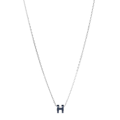 Hermes Lacquered Palladium Mini Pop H Pendant Necklace Bleu Fonce 1 of 6