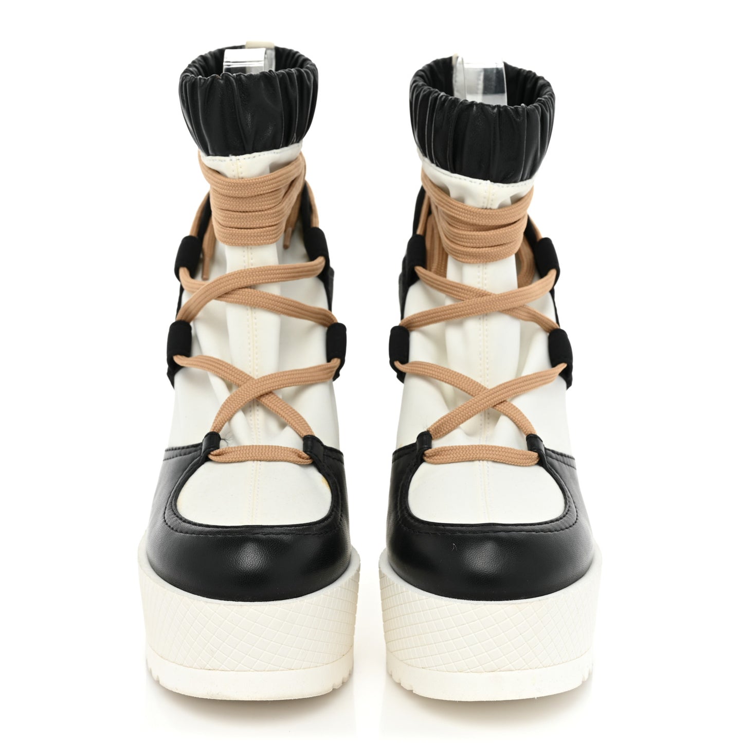 Patent Calfskin Runway Wedge Short Platform Boots 36.5 Black White Beige