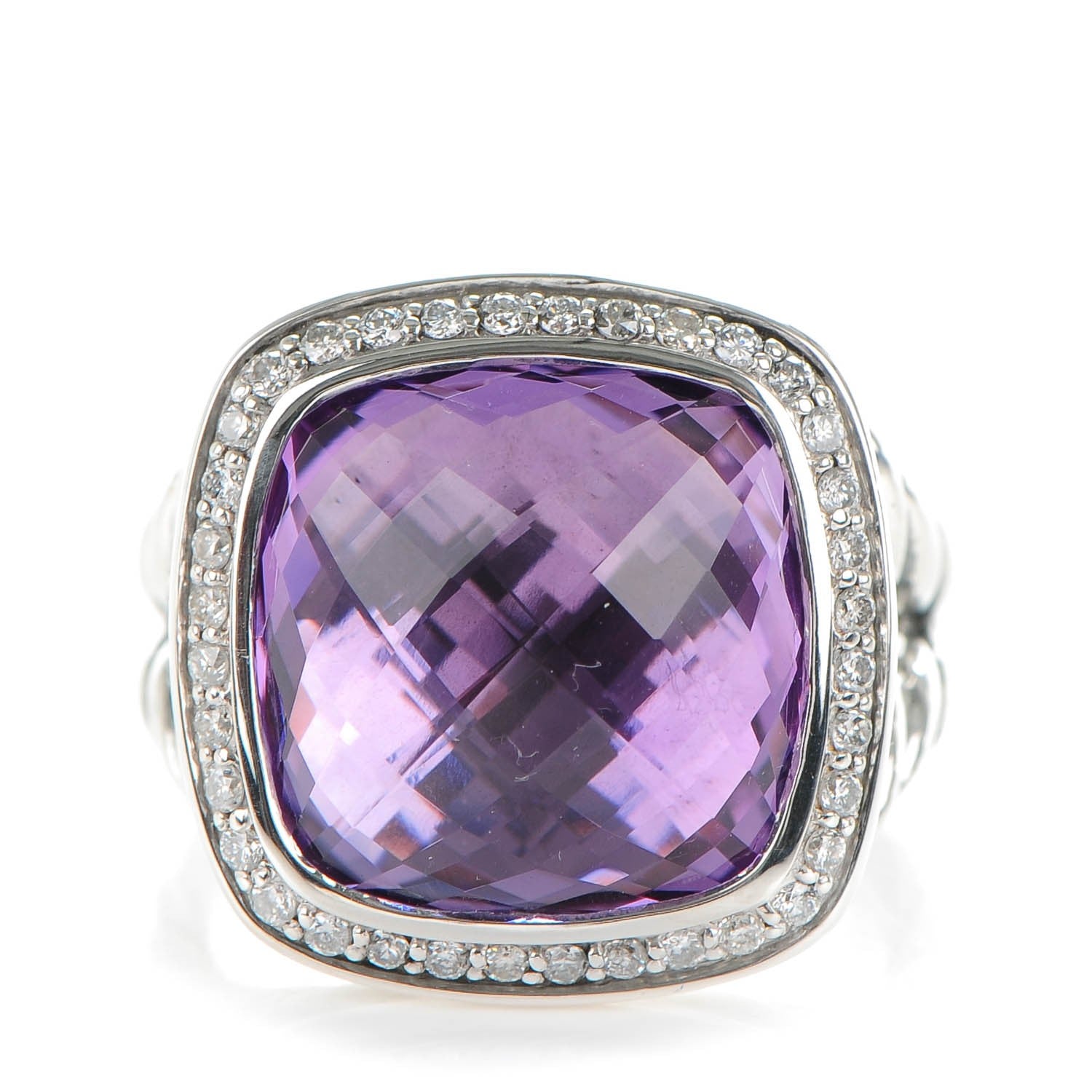 David Yurman Sterling Silver Diamond Amethyst 14mm Albion Ring 55 7.25 1 of 5