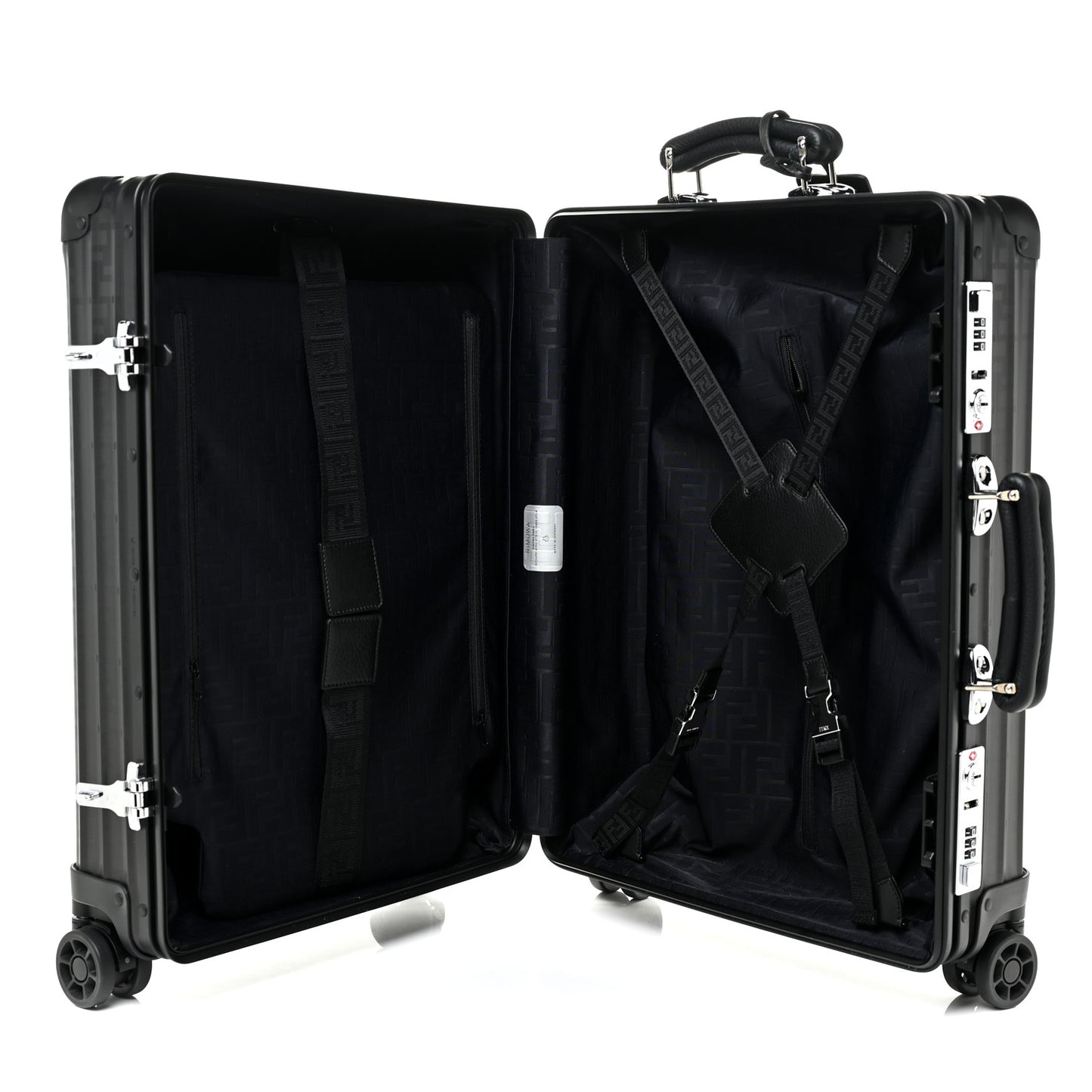X RIMOWA Aluminum FF Print Roll Away Carry On Luggage Black