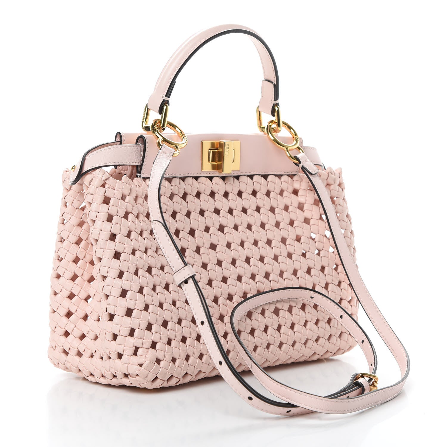 Fendi Nappa Woven Mini Peekaboo Iconic Satchel Rosa Confetto 4 of 12