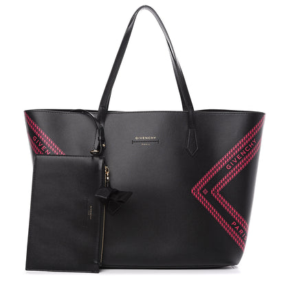 Givenchy Smooth Calfskin Logo Chain Wing Shopper Tote Black Pink 1 of 8