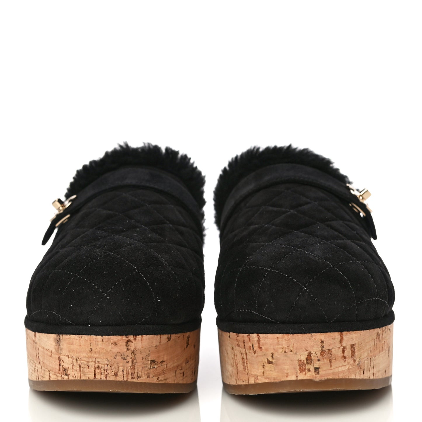 Suede Calfskin Shearling Turn Lock Clogs 39 Black