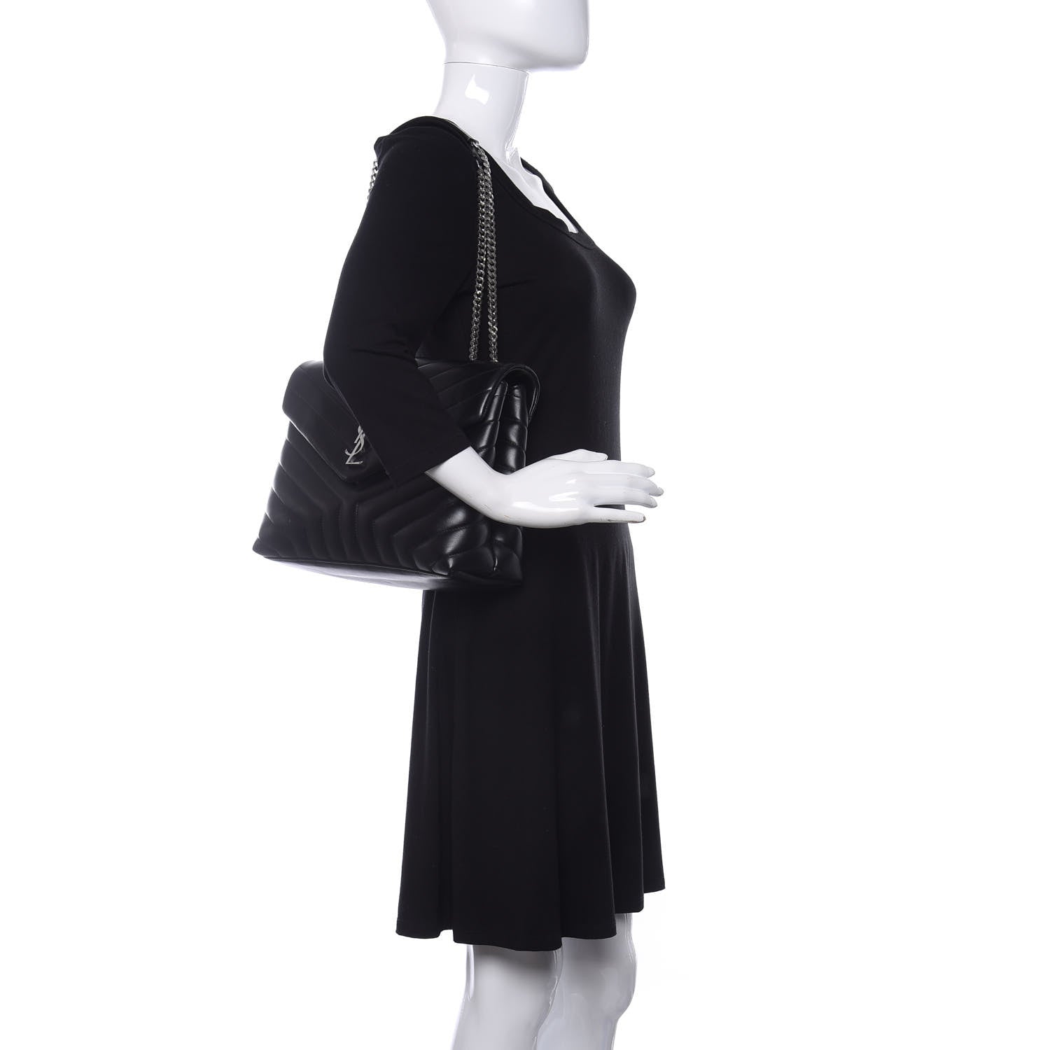 Saint Laurent Calfskin Y Quilted Monogram Medium Loulou Chain Satchel Black 2 of 11