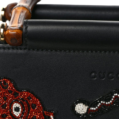 Gucci Nappa Bamboo Embroidered Medium Nymphaea Top Handle Bag Black 13 of 14