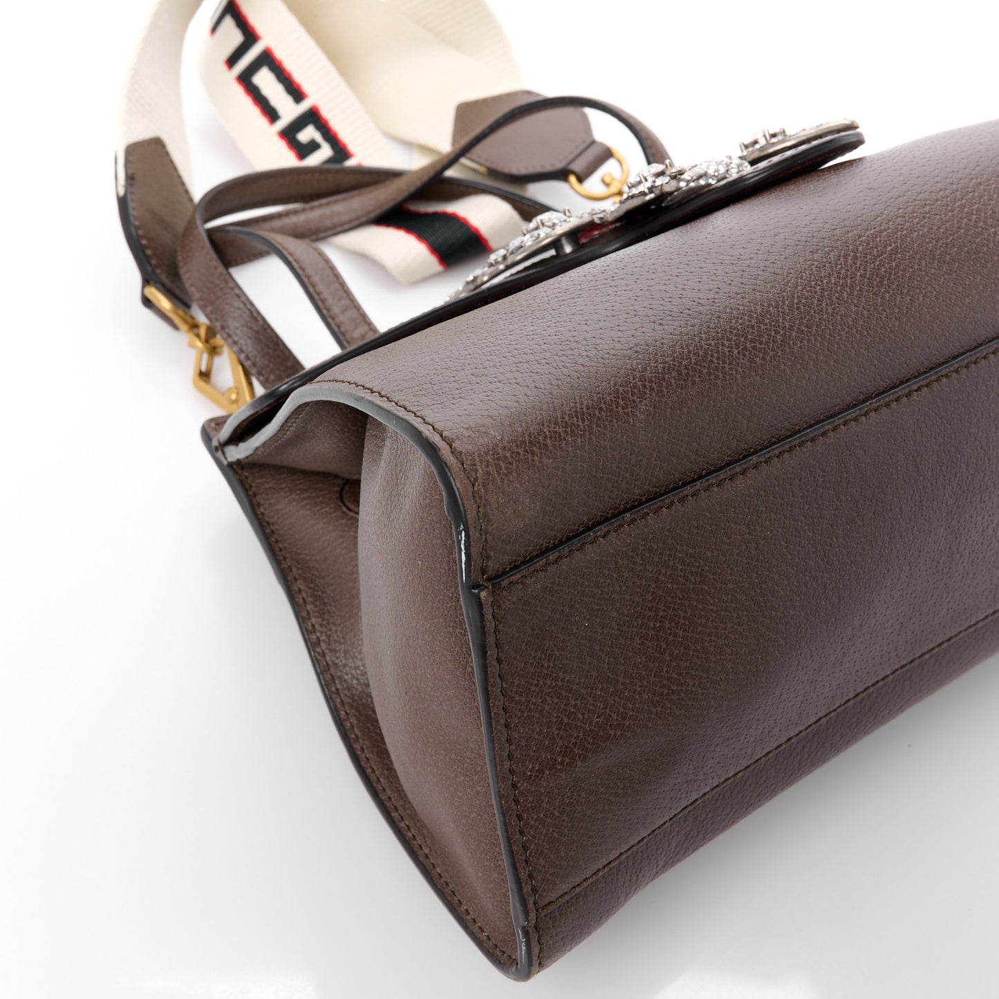 Textured Calfskin Web Crystal Butterfly Stripe Medium Totem Top Handle Bag New Acero