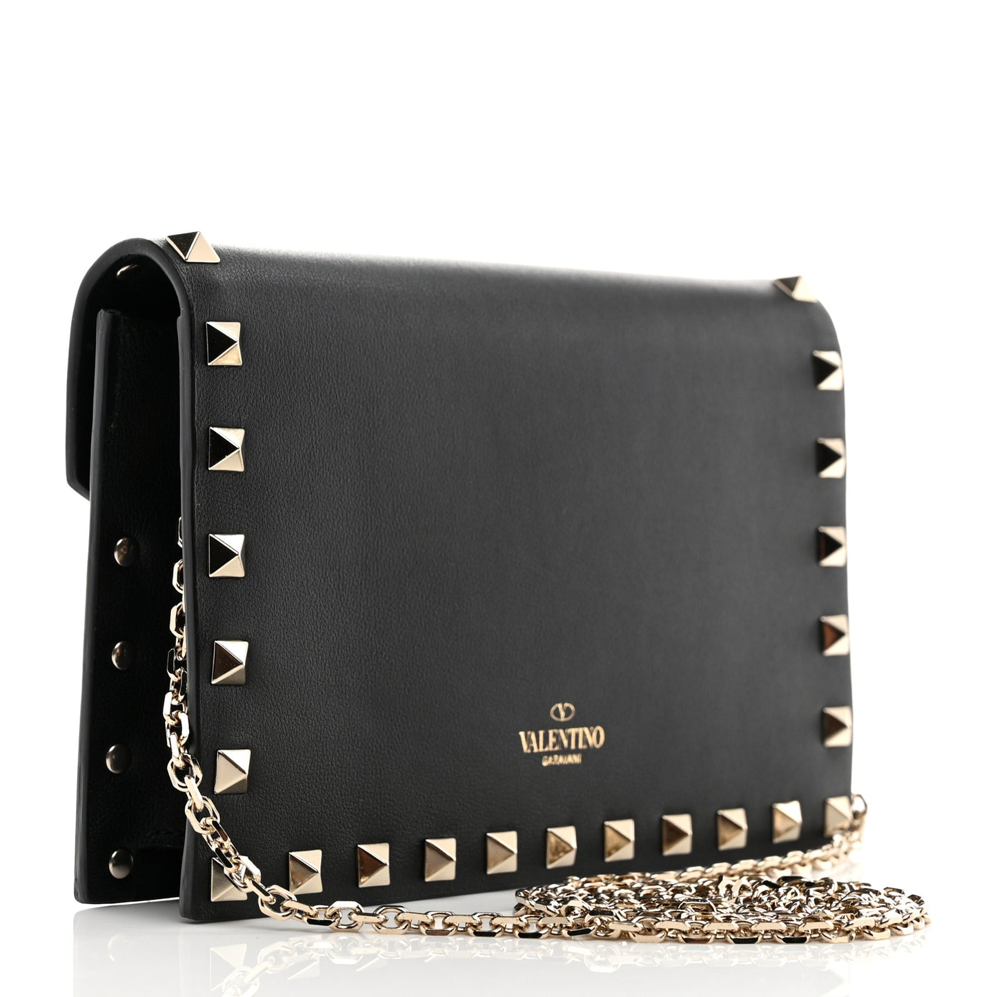 Vitello Rockstud Envelope Wallet on Chain Black