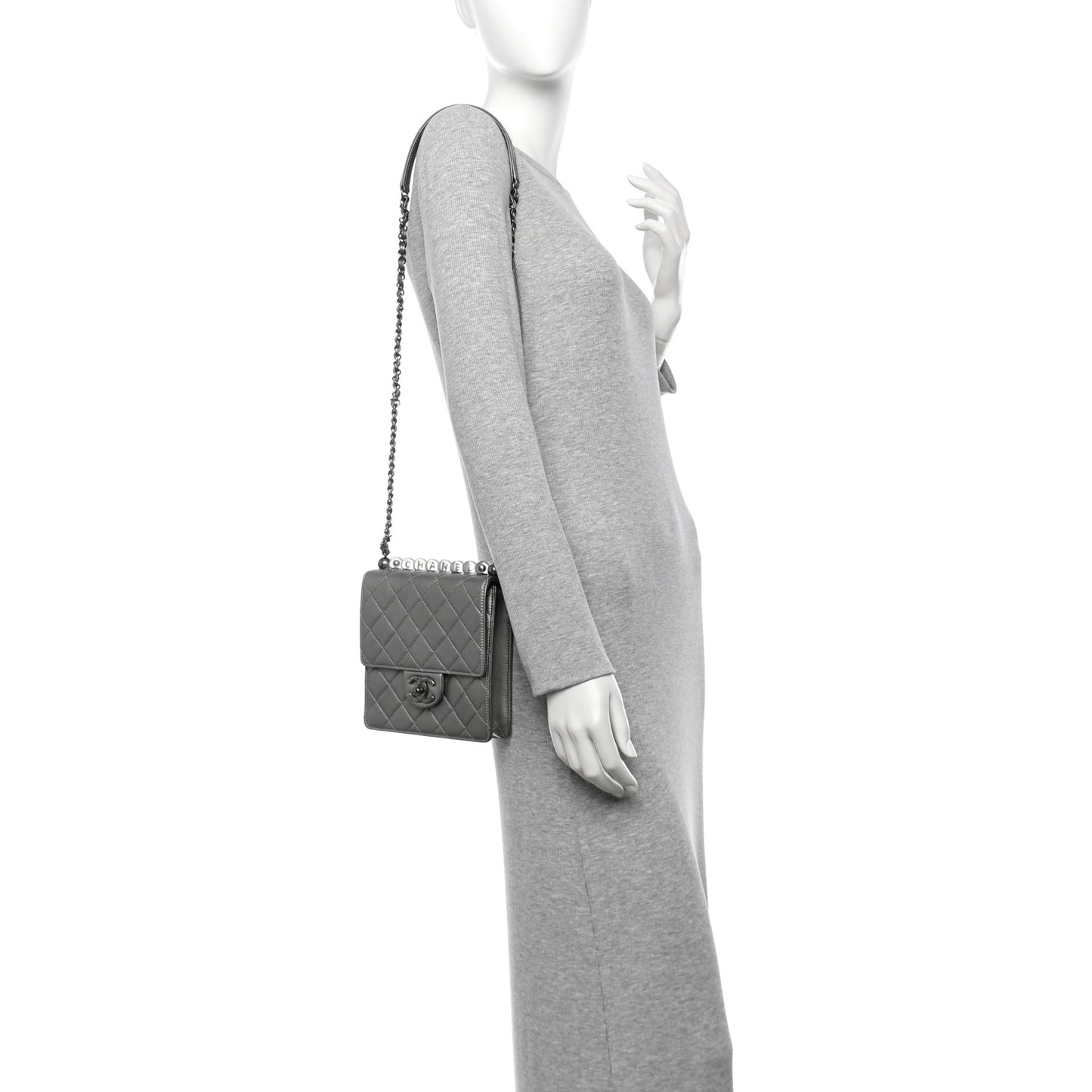 Metallic Goatskin Quilted Chic Pearls Flap Silver