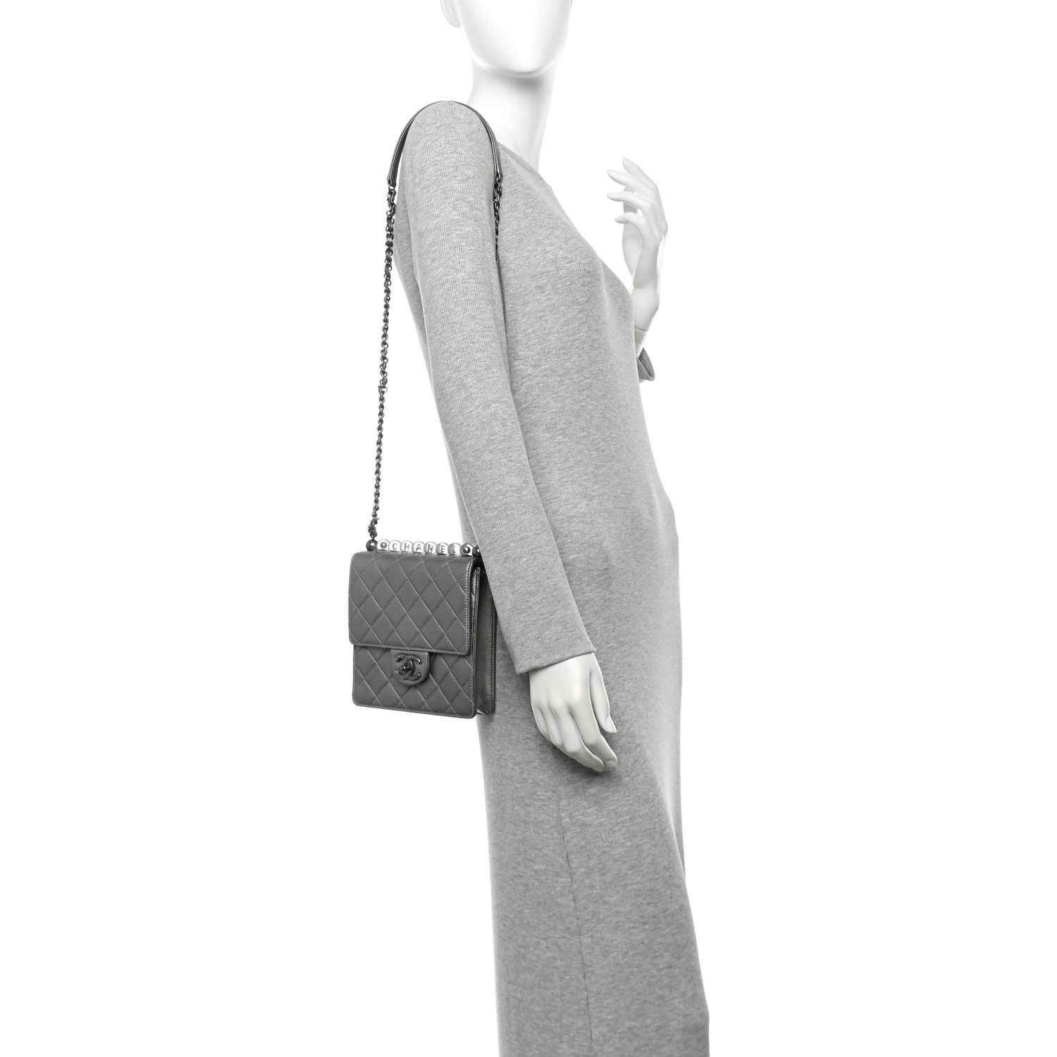 Chanel Metallic Goatskin Quilted Chic Pearls Flap Silver 2 of 11