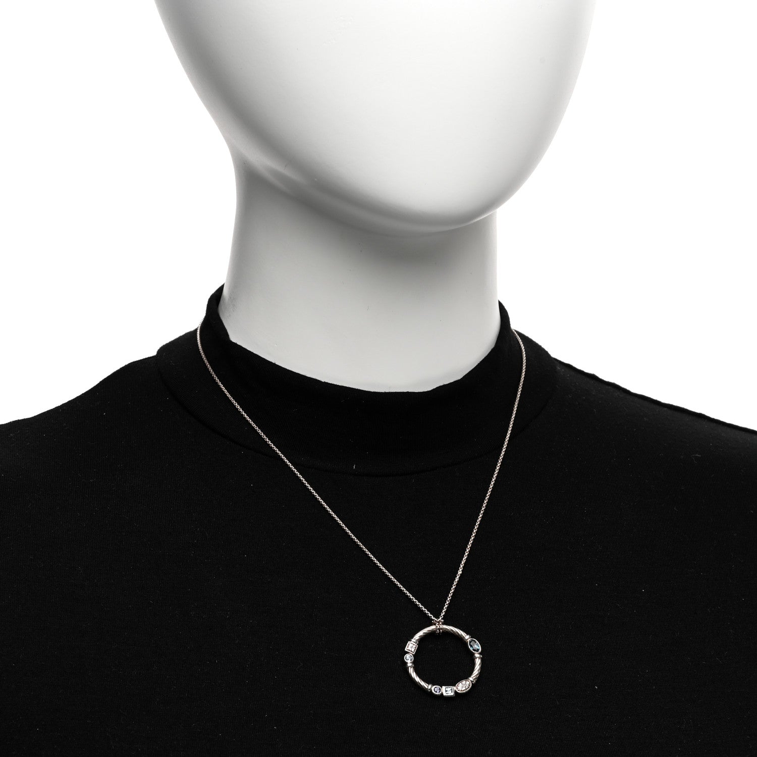 David Yurman Sterling Silver Diamond Blue Topaz Iolite Aquamarine Confetti Pendant Necklace 2 of 4