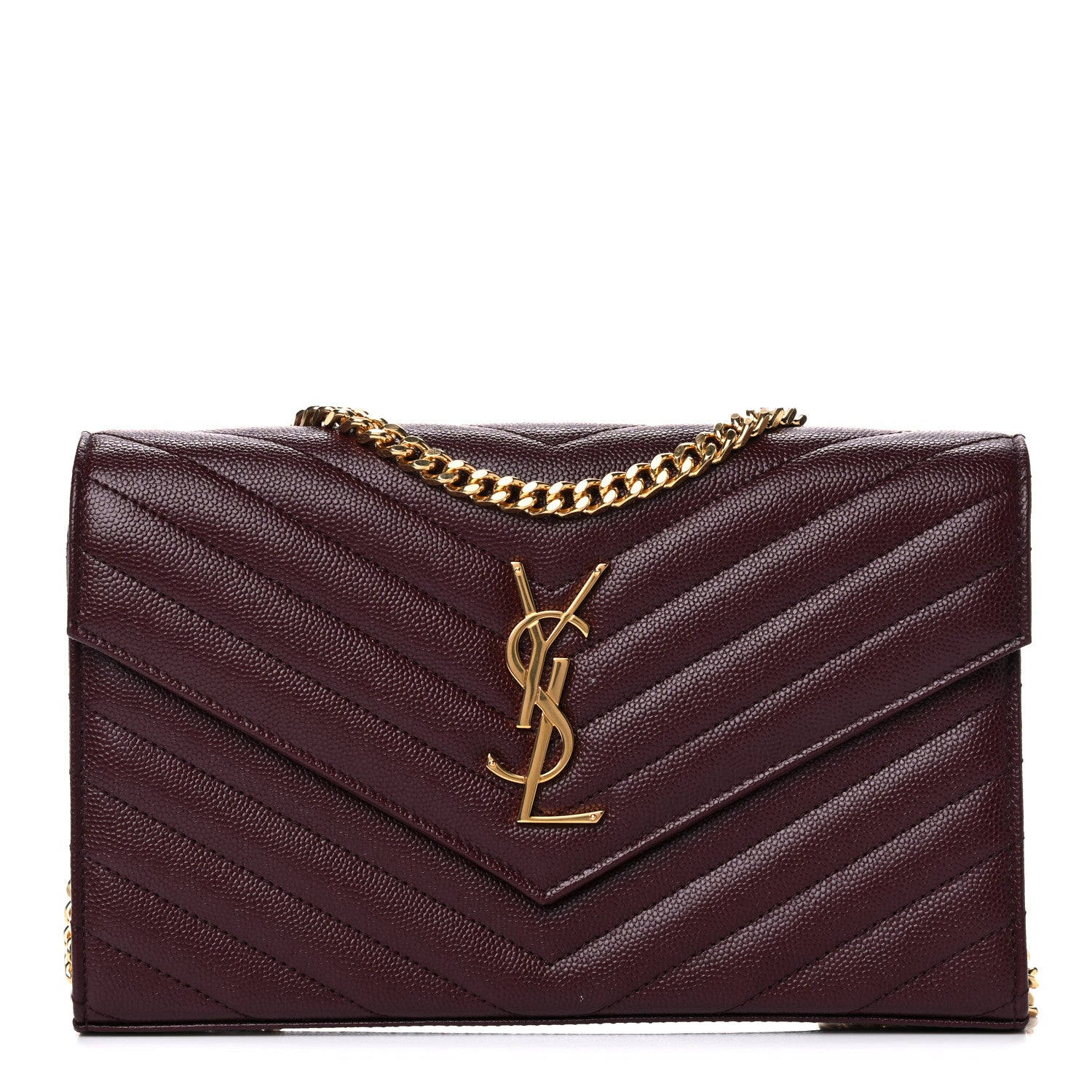 Saint Laurent Grain De Poudre Matelasse Chevron Monogram Chain Wallet Rouge Legion 1 of 11