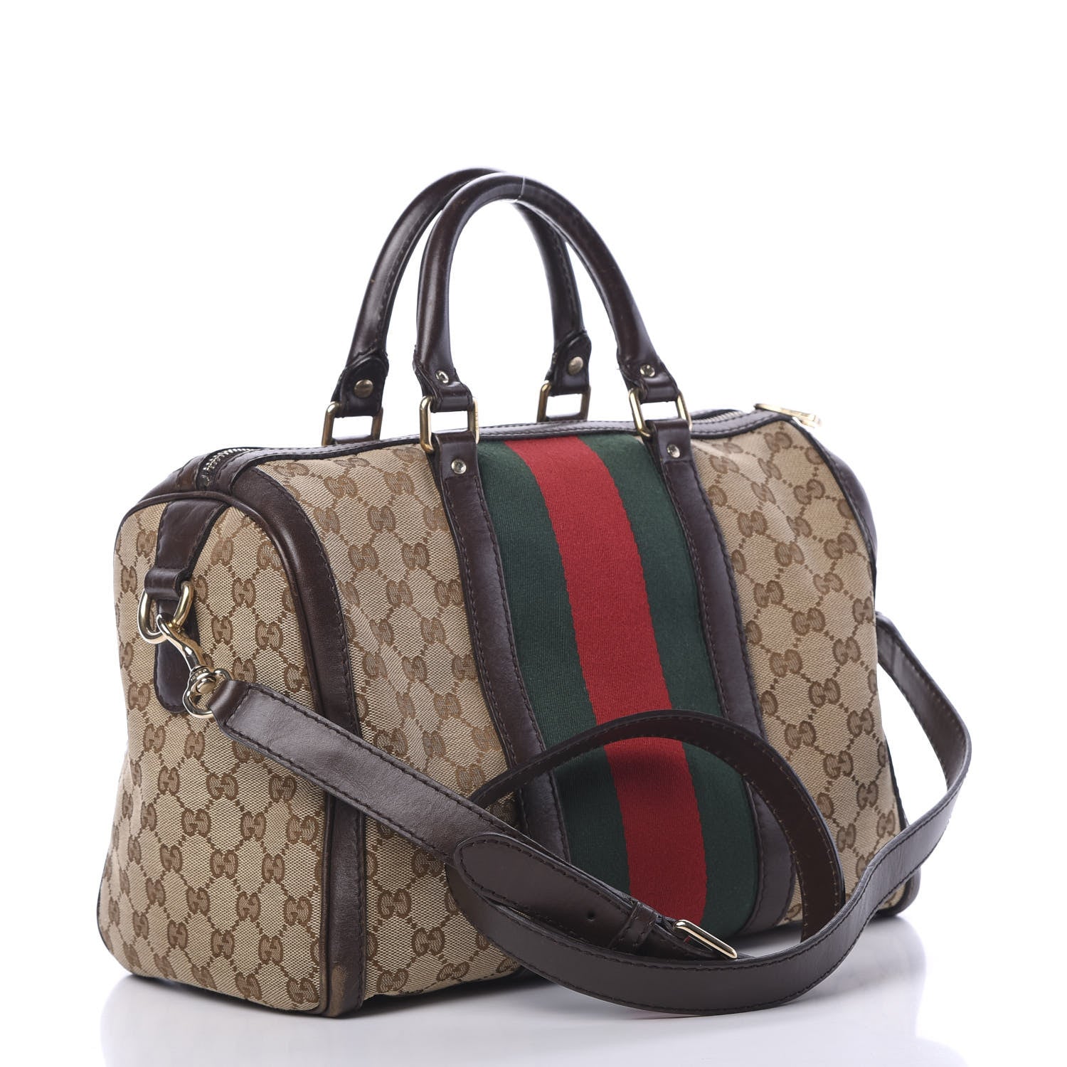 Gucci Monogram Vintage Web Medium Boston Dark Brown 2 of 23