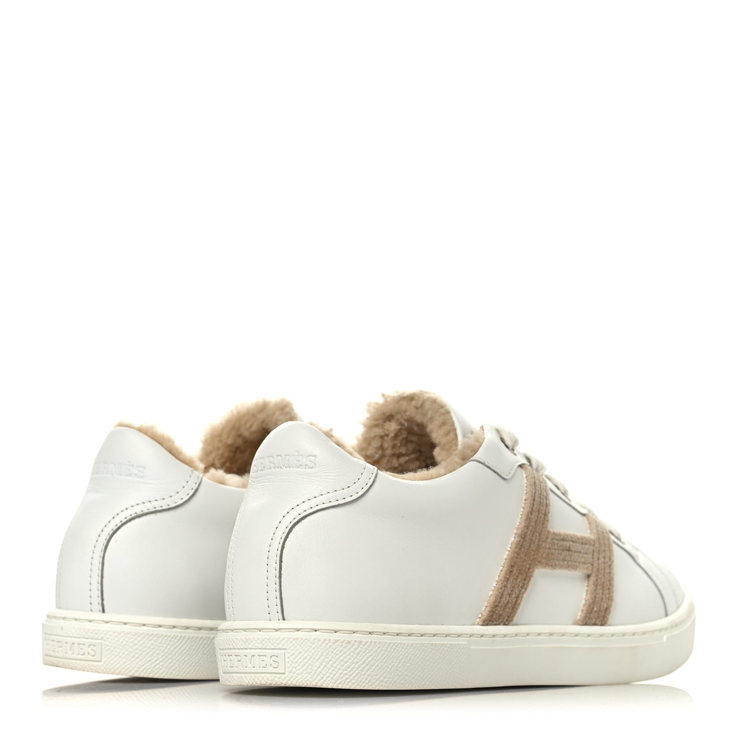Calfskin Shearling Womens Avantage Sneakers 37.5 White Ecru