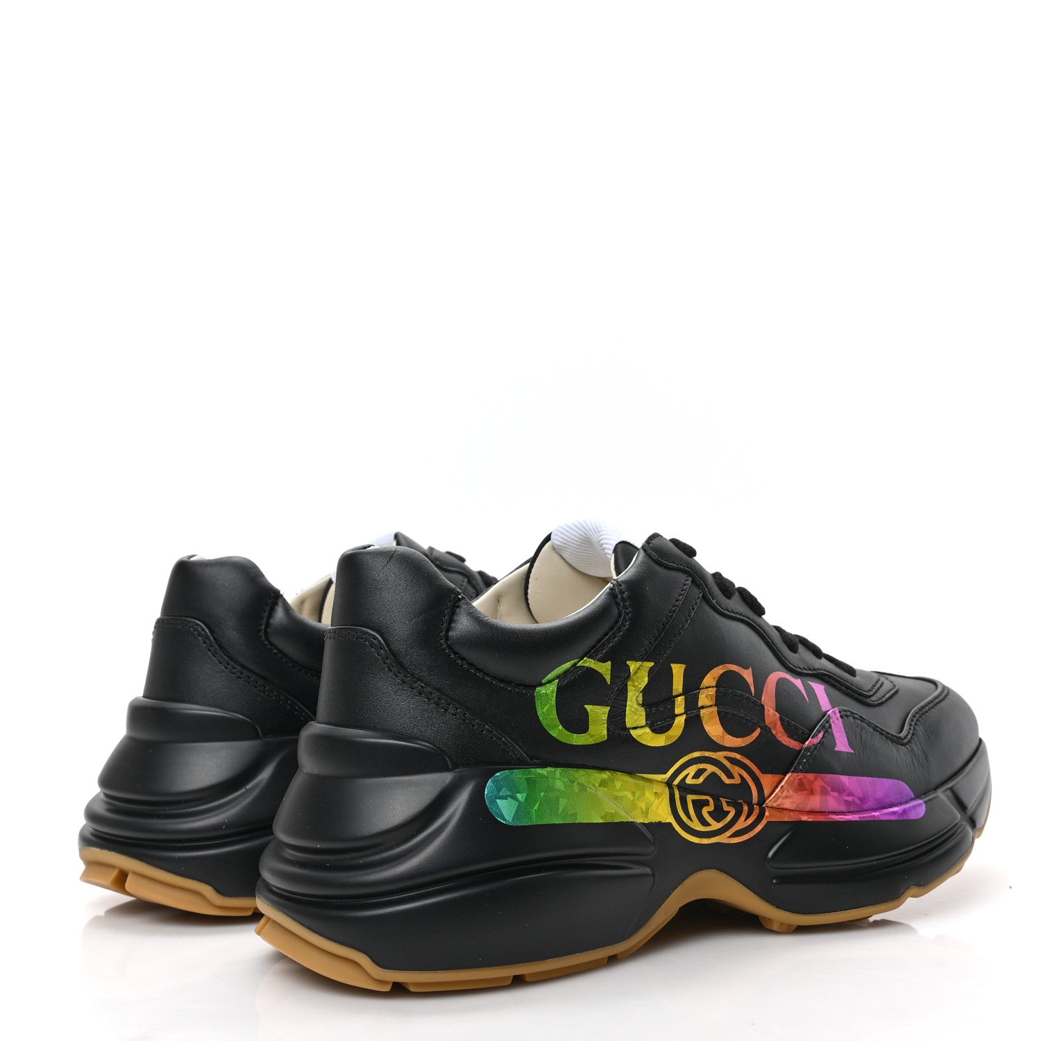 Gucci Calfskin Iridescent Logo Womens Rhyton Sneakers 35 Black 4 of 8