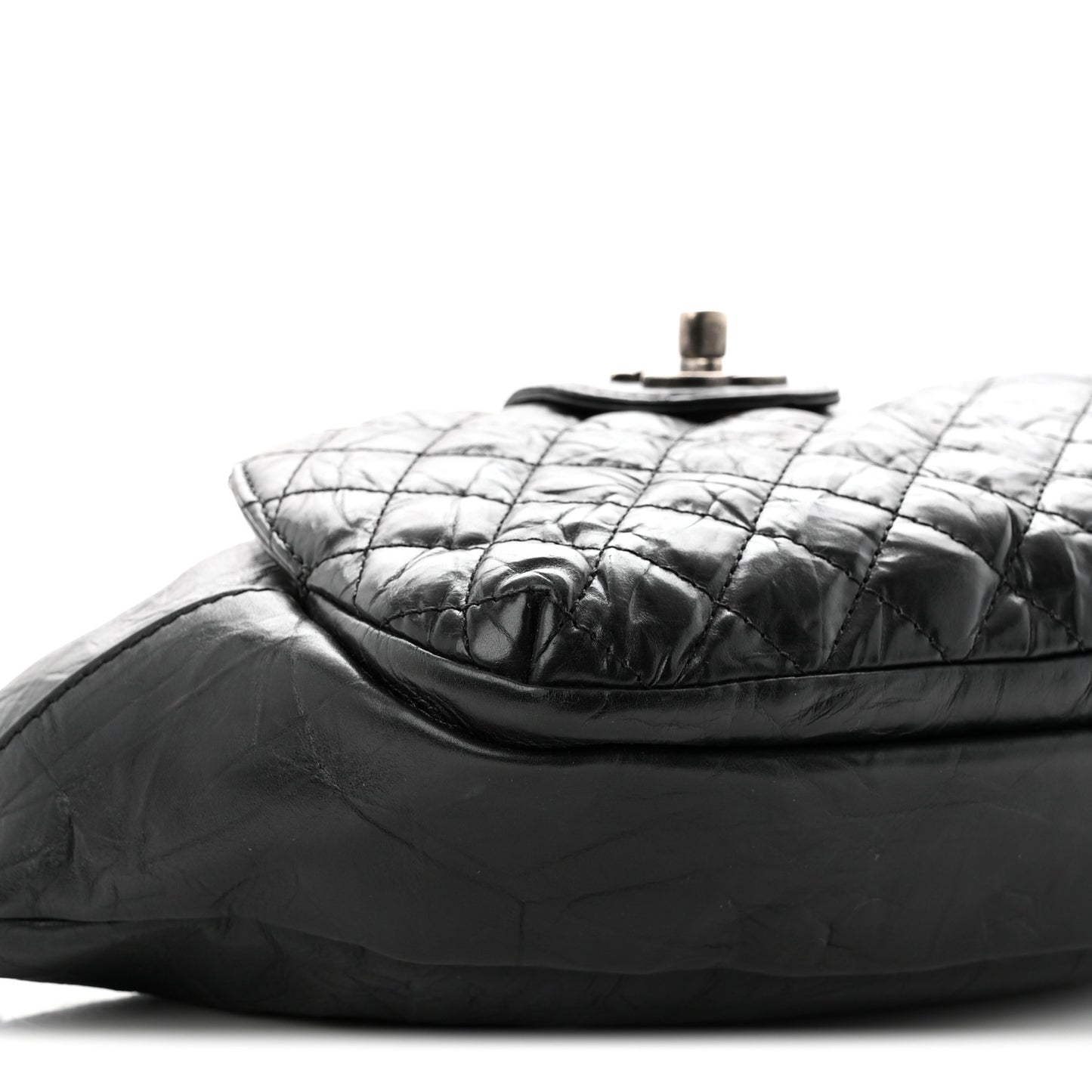 Crumpled Calfskin Quilted Casual Rock Waist Bag Fanny Pack Black
